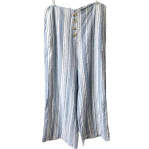 NWOT LINEN BLEND WIDE LEG CROPPED PANTS WITH BLUE & WHITE STRIPES